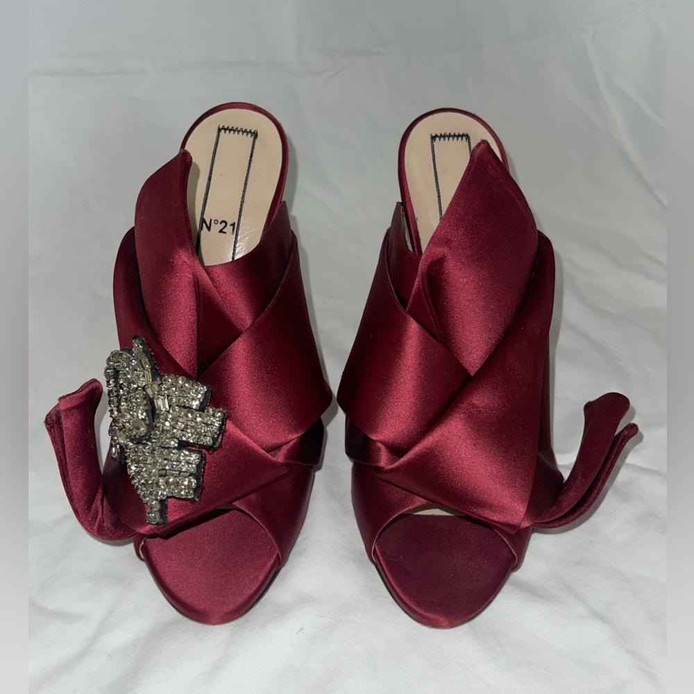 Satin N21 Rhinestoned Mules